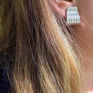 Vintage Nina Ricci Clip On Earrings Rhodium Plated Signed Designer